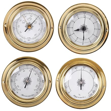 F Fityle 4 Pieces Barometers Clock Meter Thermometer Hygrometer Kit Sailing Instruments Weather Stations for Yachting Boating Barn