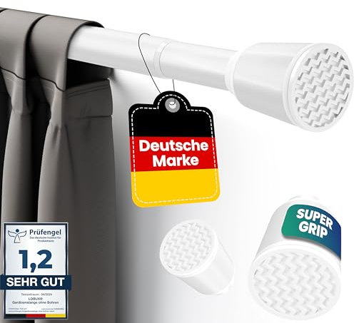 LOBUX® - Gardinenstange ohne bohren [weiß, 110-250cm] – Teleskopstange Vorhang ausziehbar – Duschstange ohne bohren – Vorhangstange, Duschvorhangstange, Kleiderstange, Klemmstange Katzennetz