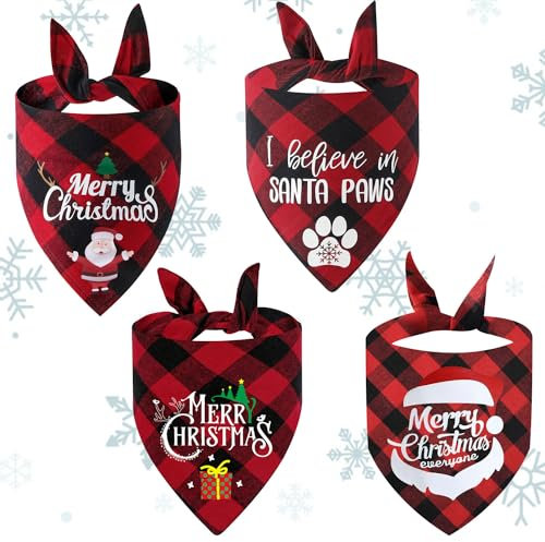 4 Stück Weihnachten Haustier Bandana,Halstuch Hund Weihnachten,Halstuch Einstellbare für Welpen,Weihnachten Hund Bandana,Haustier Dreieck Lätzchen,Hunde Halstücher,Hundehalstuch Weihnachten Geschenk