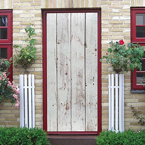 sticker porte 77x200cm(30.31 inches * 78.74 inches)Planche en bois blanc Sticker De Porte Trompe l'oeil Effet 3D Intérieure Muraux PVC Stickers Salle De Bain Cuisine Décoration Mur Muraux Pvc Autocoll