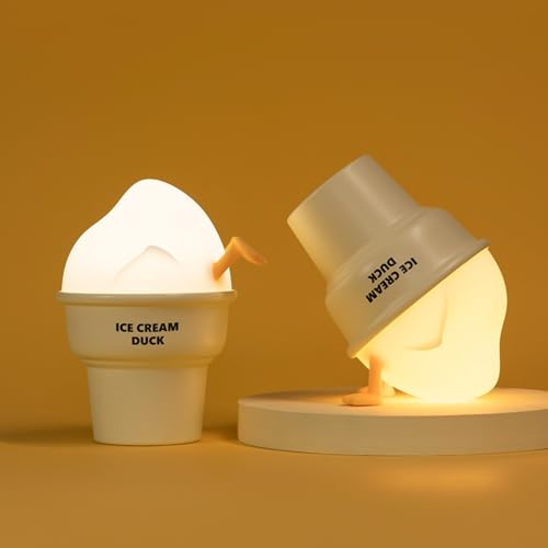 OKSANO Nachtlicht Kinder, Kawaii Eiscreme Ente Baby Nachttischlampe Touch,USB-Aufladung Silikon Timing Led Akku Lampe Batterie, Tragbaren Nachtlampe Babyzimmer Geschenk (Eisente)
