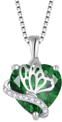 YL Herz Halskette 925 Sterling Silber Schmetterling Anhänger Kette 12 Geburtsstein Zirkonia Halskette Schmuck Geschenke für Damen Mutter Freundin