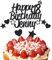 EKAM Personalised Happy Birthday Cake Topper, Customised with Any Age Name Party Cake Decoration, Glitter Card Cake Topper With Heart Star Cup Cake Toppers - 9Pcs (Prime, Black)