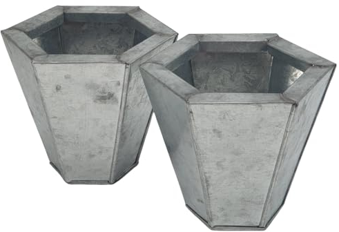 Oberle 2 Neue Zink Töpfe 6-eckig Topf in Silber Blumentopf Neu - Pflanzen - Frühjahr - Sommer - 50129