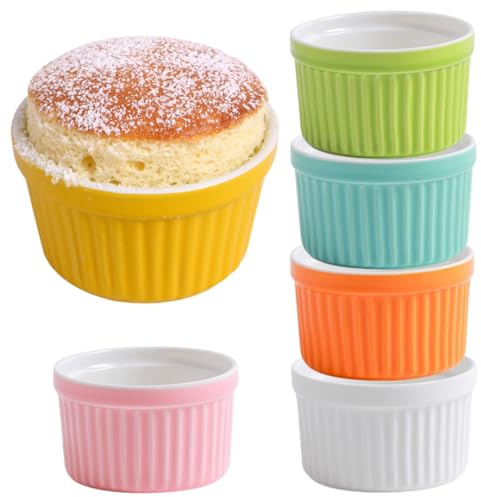 Lot de 6 mini ramequins en porcelaine blanche de 100 ml, petits plats à soufflé pour crème brûlée, crème glacée, trempette et sauces, mini bols de cuisson en céramique blanche (multicolore)