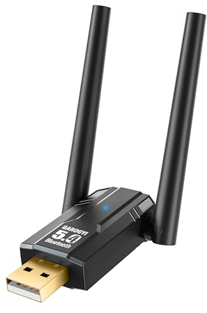 GAROGYI Adaptador USB Bluetooth 5.4 Pro MAX con Doble Antena de Largo Alcance para PC, Compatible con Windows 11/10/8.1/7, Ideal para Auriculares, Altavoces, Teclados, Teléfonos y Controladores