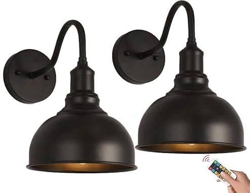 Black Battery Operated Wall Sconce/Rechargeable Wall Light Set of 2, with Remote Dimmable Timeable Bulb, None Hardwired Rechargeable Wall Sconce for Farmhouse Bathroom Living Room Hallway Fireplace(