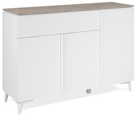 Furn.Design Kommode in weiß und Sandstein Wohnzimmer, Esszimmer Sideboard, Anrichte 133 x 92 cm, Visby (weiß, 133 cm)
