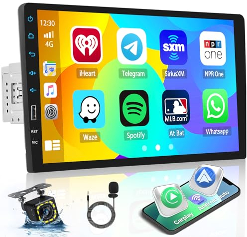 Hikity Autoradio 1 Din con Carplay Android Auto Wireless 9 Pollici Touch Screen Display Autoradio on Schermo BT Mirror Link FM AM USB SWC Bluetooth Auto Radio Telecamera