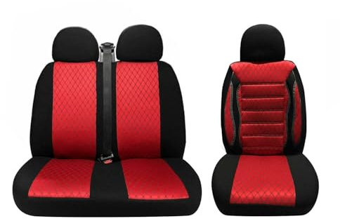 OMAC Sitzbezüge Schonbezüge kompatibel mit Iveco Daily 2006-2014 Schwarz Rot 2+1 Vorne