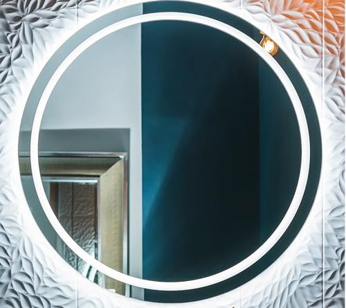 BD ART - Wandspiegel - Badspiegel - Rund Ø70 cm - mit LED Beleuchtung - Lichtfarbe Kaltweiß 4200K, IP44 - mit Sandstrahlen - Spiegel Groß - Badezimmerspiegel - (Luna Plus_rund, Ø 70 cm)