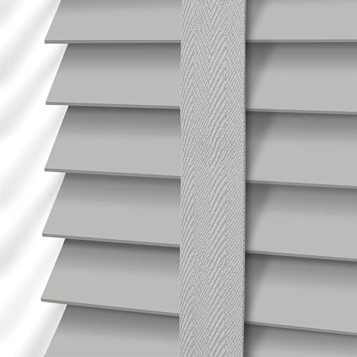 Ev Dekor Grey Faux Wood Wooden PVC Window Venetian Blind/Blinds - Easy Fit Child Safe Trimmable Shutters - 50MM Slats with Matching Facia (Grey, Width: 60cm / Length: 150cm)
