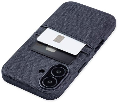 Dockem Card Case for iPhone 16 with Built-in Metal Plate for Magnetic Mounting & Wallet with 2 Holder Slots: M2 Luxe Canvas-Style Synthetic Leather (Charcoal Black)