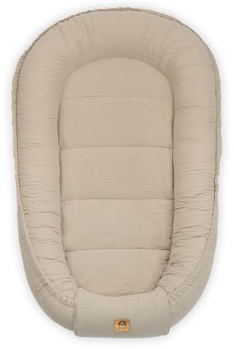 PIMKO Babynest Babynestchen für Baby Kuschelnest Babykokon für Säuglinge und Neugeborene Nestchen 60 x 90 cm 100% Baumwolle Musselin - Beige Latte