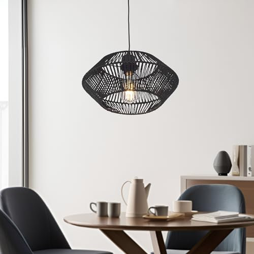 lux.pro Hängelampe Amersham Hängeleuchte 1 x E27 Lampenschrim aus Rattan Metall Pendelleuchte 157 cm höhenverstellbar Pendellampe Schwarz