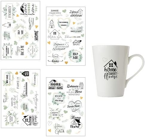 Rub on Sticker, 4 Blatt Rub on Folie, Transferaufkleber, Sprüche Aufkleber für Möbel, Glas, Holz, Kerzen, Scrapbooking, Fotoalbum, DIY Deko (Familie, Grün)