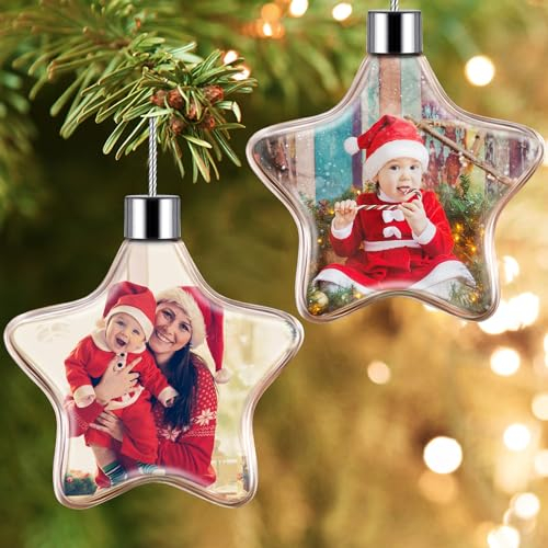 Personalisierte Weihnachtskugeln mit Foto - Personalisierte Weihnachtsdekorationen für den Weihnachtsbaum, Geschenk für Familie, Freunde und Verwandte.(Pentagramm)