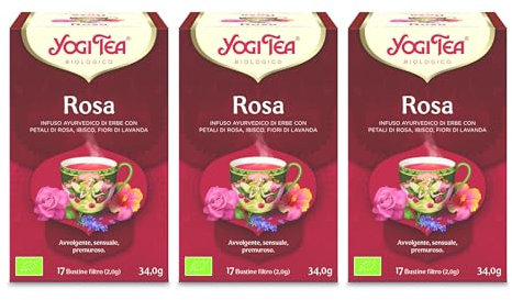 Yogi Tea - Rose - Infuso Ayurvedico - Miscela di Fiori di Rosa, Ibisco e Lavanda - Senza Caffeina - 3x17 bustine (51 in totale)