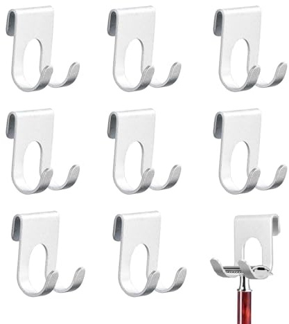 LWLWA Rasierhalter, 8 Stück Halterung für Rasierer Dusche, Selbstklebender Umgekehrter Haken aus Space Aluminium, Silber Rasierhalter Dusche, Rasierer Clip, für Aufhängen Rasierern, Handtüchern