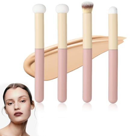 XUZOPIM 4 Pièces Pinceau Éponge De Maquillage Anti Cernes Doux Avec Tête Ronde Application Impeccable Pour Les Cosmétiques, Léger Et Adapté Aux Voyages
