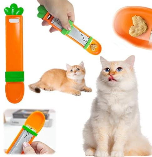 Katzenstreifen-Futterlöffel, Futterspender für Katzen und Tierfutter, Rührlöffel, Katzen-Leckerli-Fütterlöffel, multifunktionaler Futterspender für flüssige Snacks und Nassfutter