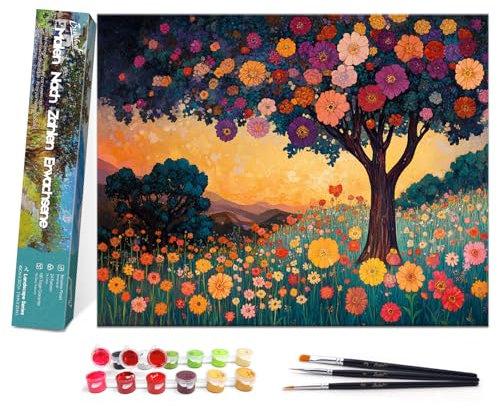 Bougimal Peinture par Numero Adulte Paysage, Sans Cadre inclure Pinceaux et Acryliques Peintures - 40x50 cm, Arbre fleuri 1