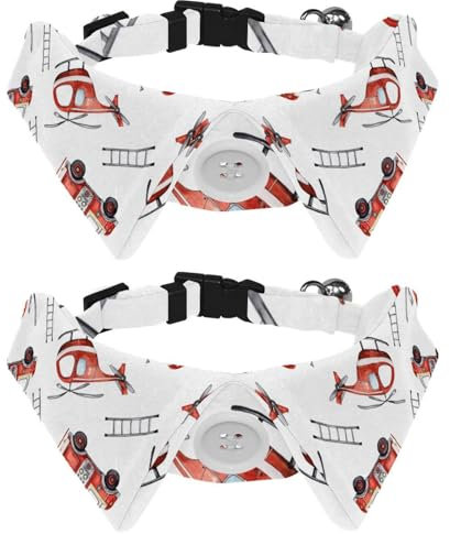 2 Pcs Cat Dog Bow Tie, Adjustable Pet Collar Bowtie Tux Formal Neck Tie for Boys Girls Puppy Kitten Wedding Birthday - Fire Truck Helicopter Rescue Ladder