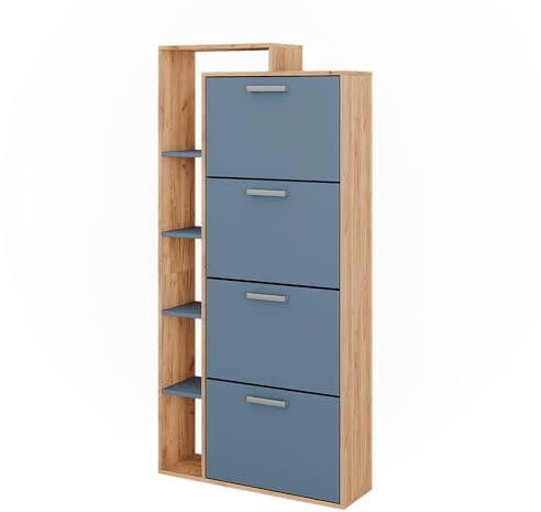 Vicco Schuhkipper Orlando, Goldkraft Eiche/Blau, 80 x 166.1 cm mit 4 Fächern