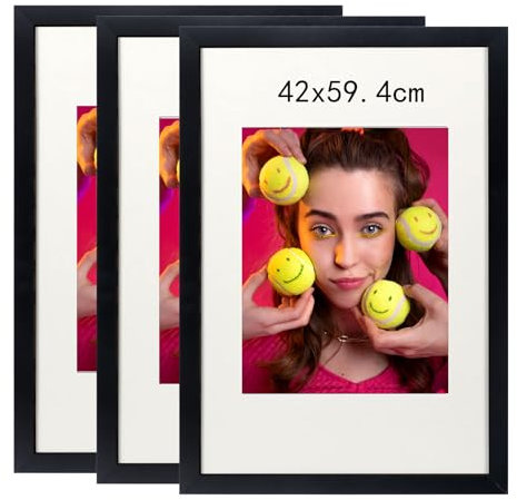 Lindahandel 42x59.4cm Bilderrahmen, Rahmen aus holz,Frame 42x59.4cm,MDF-Rahmen Wand Bilderrahmen Moderner Fotorahmen,Schwarz,Perfekt zum Verschenken