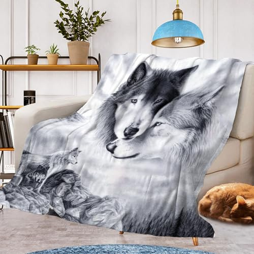Decke WolfMotiv Kuscheldecke,Warm und Flauschig Kinder Wolf Decken Flanelldecke,mikrofaser Couchdecke Raumdekoration(Wolf A, 130x150cm)