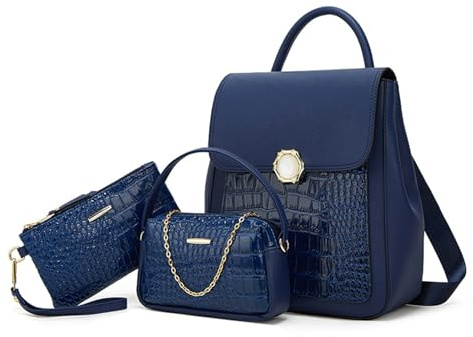 NICOLE & DORIS Rucksack Damen Klein Elegant Cityrucksack 3 in 1 Rucksack und Handtasche Mini Rücksack für Mädchen Lackleder Daypack Tagesrucksack Blau