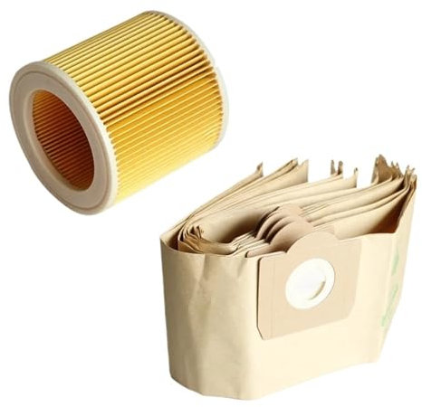 Remplacements De Sacs D'aspirateur, Compatibles For Karcher, Wd3 Premium Wd 3,300 M Wd 3,200 Wd3.500 P 6,959-130 Accessoires D'aspirateur Pièces De Rechange.(5 Dust Bag 1 Filter)