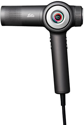 Solis Airvolution Haartrockner mit Ionen-Technologie, Haartrockner mit Diffusor und Ondulierdüsen, Leichter Reiseföhn mit starkem Luftstrom, Moderner Profi-Haartrockner mit Display