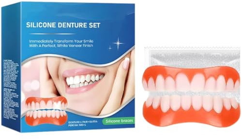 Dents, Prothèses dentaires haut de gamme, Prothèses dentaires artificielles blanchissantes, Kit de rebasage en silicone, Prothèse à boucle réglable, Ajustement parfait des dents (1 ensemble)