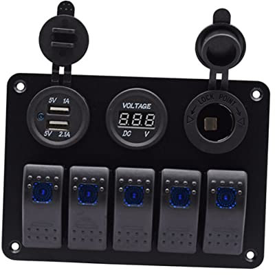 HYTROVE 1 pièce Panneau de Commutation Durable Ports avec USB et Affichage LED pour Voitures Bateaux et Camping Cars Accessoire Pratique pour Modifications Électriques