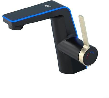 Robinet de lavabo élégant en laiton massif avec contrôle intelligent de la température, design à poignée unique, parfait pour une utilisation quotidienne dans la salle de bain (noir)