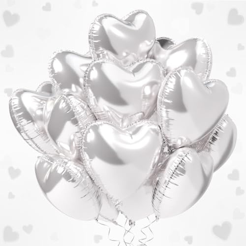 Tayuvira 25 Stück Herz Folienballon Silber 18 Zoll,Valentinstag Luftballons,Love Dekoration,Herzluftballons,Heliumballon Herzen,folienballon herz für Geburtstag Hochzeit Valentinstag Party