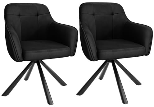YOUDENOVA Esszimmerstühle 2er Set, 360° Drehbar mit Armlehnen, Samt Polsterstuhl für Esszimmer, Küche, Wohnzimmer & Büro, Stühle Esszimmer Schwarz