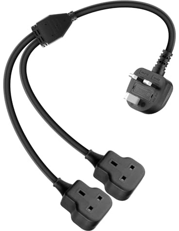 YANBORONSN Short 2 Way Extension Lead,UK 3 PIN Socket Male to Double Socket Female 3x1mm² Mains Power Extension Lead Built in 13A Fuse for Home,Office,Outdoor (Black,0.2M)