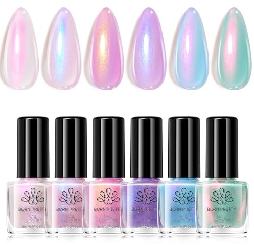 Born Pretty Nagellack Set Schnelltrocknend Aurora Pink Blau-Lila Pink-Gold Lila Hellblau Minze-Grün Nagellack Ohne UV Lampe Frühling Sommer