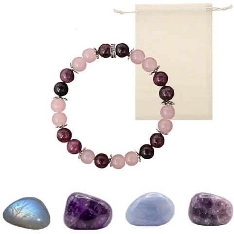 Sereniva Menopause Bracelet, Healing Natural Stone Jewelry with Amethyst, Moonstone, Calming Balance Jewelry Spiritual Mood Rose Quartz Bead Stretch Bracelets for Women (A-1)