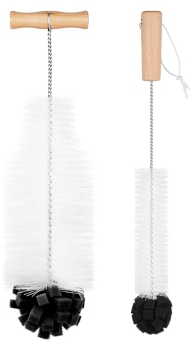 AOOTE Bottle Brush for Cleaning, 2Pcs Narrow Neck Bottles Flask Cleaner Brush Compatible with SodaStream Glass Bottle, Cleaner Brushes with Wood Handle, Hard Bristles and a Soft Spong, Black