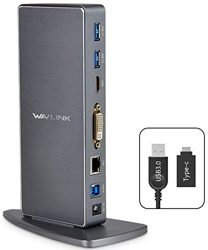 Station d'accueil Universelle WAVLINK USB 3.0/USB C avec Deux Sorties vidéo (HDMI et HDMI, DVI ou VGA) pour Ordinateur Portable/PC ou Mac (Gigabit Ethernet et 6 Ports USB 3.0) Aluminium Dual 1080P