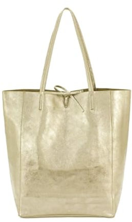 LeahWard Women's Genuine Italian Hand Made Hobo Shoulder Bag, Soft Leather, A4 College School Work Business Bag (Gold)