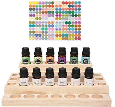 PhantomSky 30 Löcher Holz Organizer Aromatherapie Geschenk-Box Halter Ätherische Öle Flaschen Aufbewahrung Display Regal - Geeignet für Nagellack, Duftöle, Ätherisches Öl, Stain und Lippenstift