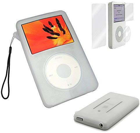 BestforYou Silikon-Schutzhülle für Apple iPod Classic 80 GB, 120 GB und 6. Generation 160 GB, inklusive Displayschutzfolie und Trageband, Weiß