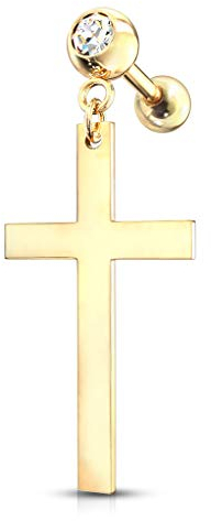 beyoutifulthings 1 Knorpel Ohr-stecker Kreuz-Anhänger Zirkonia Cartilage Labret Piercing-s Tragus Gold Clear Edelstahl Schraub-Verschluss