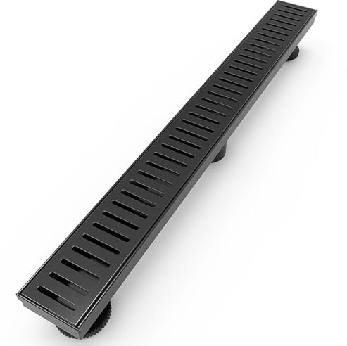WEBANG 28 Zoll Linearer Duschrinne Rechteckiger Bodenablauf mit Zubehör Kapselmuster Abdeckrost Abnehmbarer SUS304 Edelstahl CUPC Zertifiziert Mattschwarz