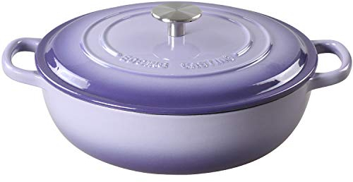 EDGING CASTING Forno olandese in ghisa smaltata per casseruola bassa con doppio manico, 3,8 QT, viola