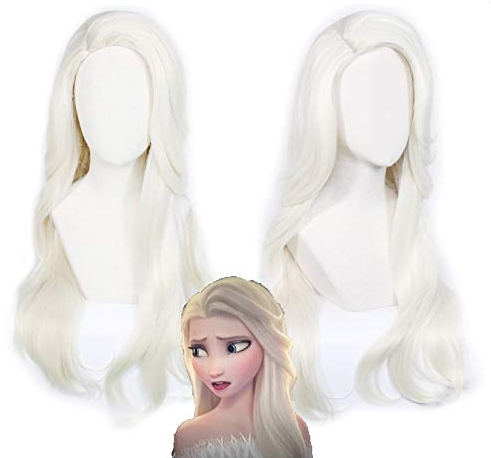 Gefroren 2 Elsa Perücke Prinzessin Cosplay Perücken Schnee Eiskönigin lange gewellte Party Geschenk Halloween + kostenlose Perücke Kappe TCY-060